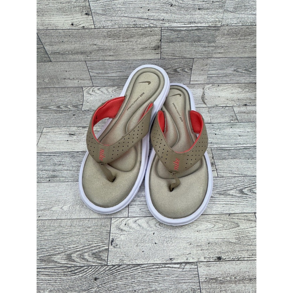 Nike Comfort Footbed Flip Flops Women Sz 9 Khaki Crimson Pink Sandals 384520-201